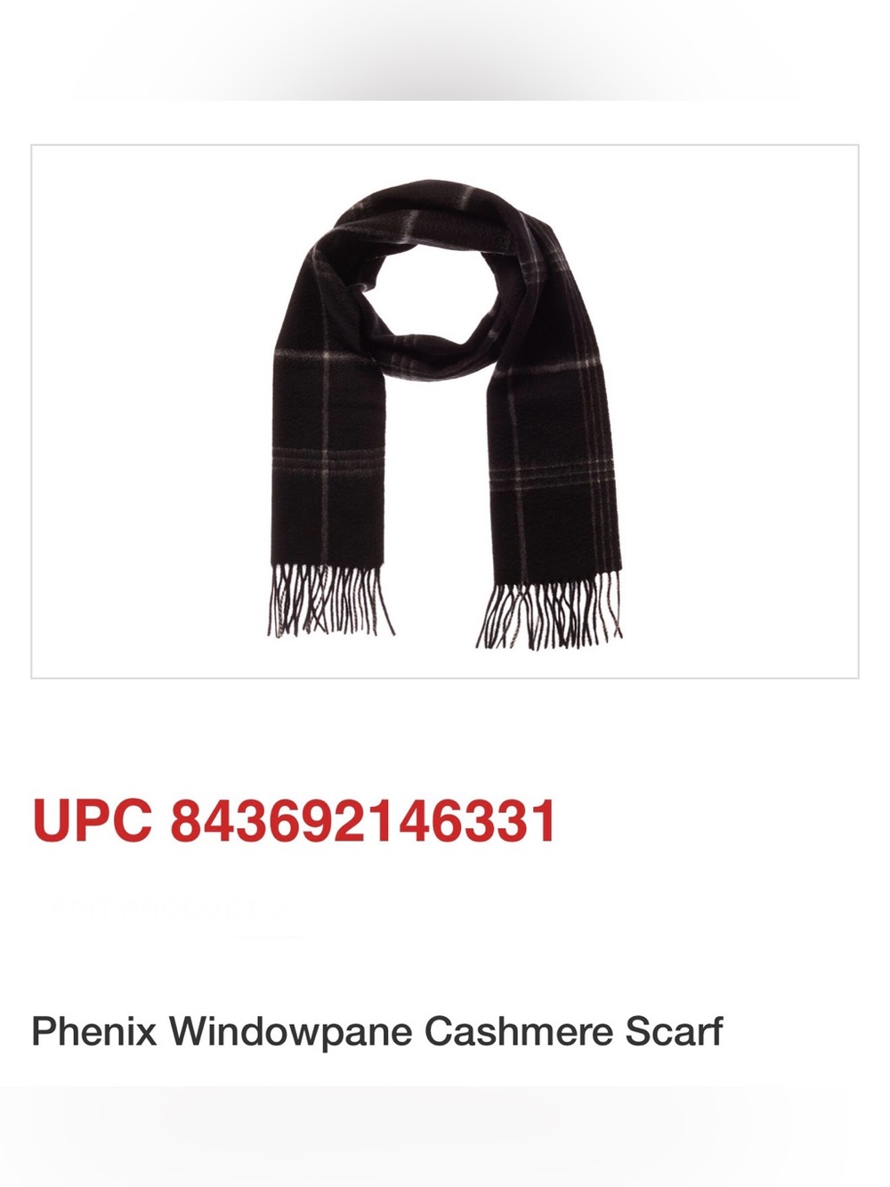 NWT . . .  Phenix Windowpane Cashmere Scarf  |  Black